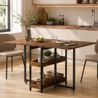 HOMCOM Mesa de Comedor Plegable en Diseño Industrial, para hasta 4 personas, estantes abiertos, flexible, Metal, Tablero de Partículas(m-6)