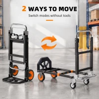 HOMCOM 2-in-1 Folding Sack Truck & Platform Trolley, Heavy Duty 220kg/120kg Hand Truck with Adjustable Platform & Handle(m-4)