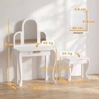 HOMCOM Kids Dressing Table Set, with Mirror and Drawer - White(m-3)