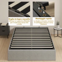 HOMCOM Letto Contenitore Matrimoniale 190x140 cm, Doghe in Legno, Pistone a Gas e Rivestimento in Tessuto, Grigio(m-7)