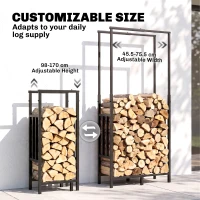 Outsunny Leñero Exterior de Acero Robusto para Leña con Ancho Alto Ajustables Carga 100 kg 45,5-75,5x25x98-170 cm Negro(m-4)