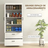 HOMCOM Armário Despenseiro de Cozinha Alto com 2 Gavetas, 2 Portas e Prateleiras Ajustáveis 75x39x178 cm Creme(m-4)