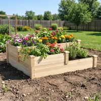 Outsunny Carré potager en bois jardinière extérieure en escalier 3 niveaux design sans fond 108 x 88 x 36 cm bois naturel(m-9)