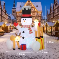 Outsunny Nadmuchiwany bałwan świąteczny z 2 reniferami, 215 cm, na zewnątrz, z diodami LED i torbą(m-3)