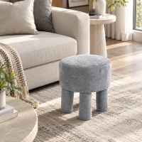 HOMCOM Fußhocker aus modernem Chenille Polsterhocker mit Holzbeinen 43 cm Hellgrau(m-2)