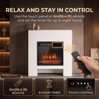 HOMCOM Freestanding Electric Fireplace Suite, Electric Fire and Surround with Shelf, Adjustable Flame Effect, Timer, Remote(m-7)