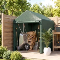Outsunny Carpa de Jardín para Herramientas 1,2x1,8x1,65 m con 2 Habitaciones Puerta con Cremallera Impermeable Anti-UV Verde(m-9)