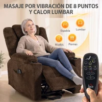 HOMCOM Sillón Relax Reclinable Eléctrico Levanta Personas Mayores con Masaje Calor Portavasos Mando Bolsillos Marrón Oscuro(m-5)