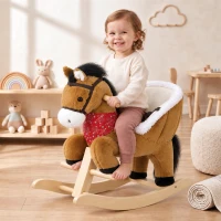 AIYAPLAY Rocking Horse Toy for Toddlers, Plush Ride on Horse with Seat Belt, Lifelike Neigh, Pretend Play Toy for 18-36 M, Brown(m-2)