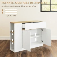 HOMCOM Mueble de Almacenamiento Aparador amplio compartimento de armario 3 estantes cajón 105x30x81,5 cm Blanco/Madera(m-5)