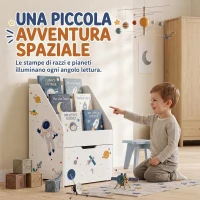 AIYAPLAY Libreria per bambini con cassetto mobile, 3 ripiani, 3-8 anni, bianco(m-8)