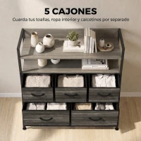 HOMCOM Cajonera de Tela Cómoda de Dormitorio con 5 Cajones y Estantes Estructura de Acero Estilo Industrial Gris(m-4)