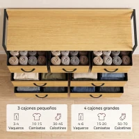 HOMCOM Cajonera de Tela Cómoda de Dormitorio con 7 Cajones Estructura de Acero para Sala de Estar Pasillo Roble(m-4)