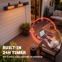 Outsunny 3000 W Electric Infrared Patio Heater, Wall Mounted IP65 Garden Heater with 9 Heat Settings, 24 H Timer, Black(m-6)