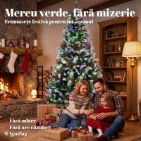HOMCOM Brad de Crăciun Nins 180 cm, 250 LED-uri Bicolore, Telecomandă, 11 Moduri, 840 Ramuri, Conuri, Bobițe Roșii(m-4)