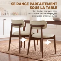 HOMCOM Lot de 2 Chaises Salle à Manger, Chaises de Cuisine en Chenille avec Dossier Incurvé, Assise Rembourrée, Beige(m-7)