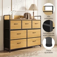 HOMCOM Cajonera de Tela Cómoda de Dormitorio con 7 Cajones Estructura de Acero para Sala de Estar Pasillo Roble(m-7)