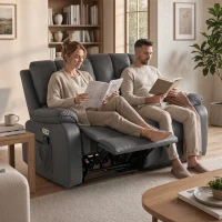 HOMCOM 2-Sitzer elektrisches Relaxsofa aus Leathaire mit Massage- und Heizfunktion, 2 Fernbedienungen, USB-/USB-C-Anschlüssen(m-8)