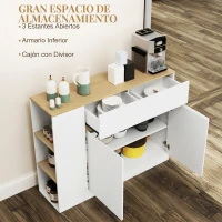 HOMCOM Mueble de Almacenamiento Aparador amplio compartimento de armario 3 estantes cajón 105x30x81,5 cm Blanco/Madera(m-4)