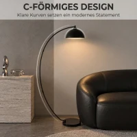 HOMCOM C-förmige Stehlampe, moderne Bogenlampe mit schalenförmigem Reflektorschirm, Fußschalter und Marmorsockel, Schwarz(m-4)