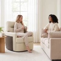 HOMCOM 360° Swivel Accent Chair, Modern Armchair with Thick Cushion, PU Leather Upholstered, Cream White(m-8)