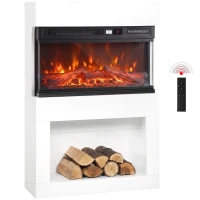 HOMCOM Elektrische wandhaard met 3D-vlameffect, schouwplank, 64 cm, wit(m-15)