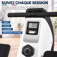 Rameur d'appartement pliable - Aosom.fr x FFHandball - 8 niveaux de résistance magnétique, écran LCD - acier noir blanc(m-6)