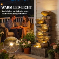Outsunny 5-laags tuinfontein met LED-verlichting, steenlook, verstelbare pomp, 31 x 25,5 x 72 cm(m-5)
