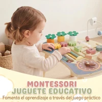 AIYAPLAY Mesa de Actividades para Bebé 1-3 Años 6 en 1 Montessori con Engranajes Laberinto de Cuentas Reloj Giratorio Zanahorias(m-6)