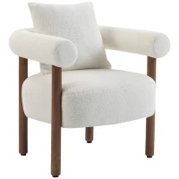 HOMCOM Poltrona em Tecido Teddy para Sala com Almofada Lombar, Assento Espesso e Estrutura em Madeira, Creme(m-7)