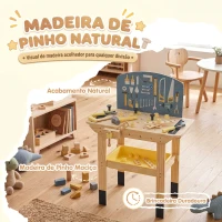 AIYAPLAY Bancada de Ferramentas Infantil em Madeira com 28 Acessórios, Brinquedo de Construção, Natural, 3-8 Anos(m-6)