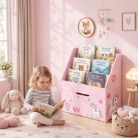 AIYAPLAY Libreria per bambini con cassetto mobile, 3 ripiani, 3-8 anni, Rosa(m-11)