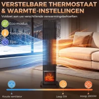 HOMCOM 2000W keramische heater met vlameffect, thermostaat en afstandsbediening, zwart(m-6)