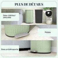 HOMCOM Poubelle de cuisine poubelle à pédale 30L couvercle à fermeture douce seau intérieur amovible 36,5 x 31,2 x 60,8 cm vert(m-7)