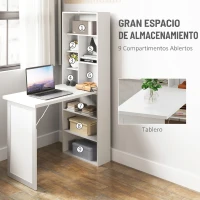 HOMCOM Escritorio de ordenador plegable con estantería, puesto de trabajo, tablero blanco y estante ajustable, 98x51x153cm, blanco(m-5)