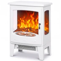 HOMCOM 900W/1800W Freestanding Electric Fireplace, Room Heater with Adjustable Artificial Flame, 3-Sided Tempered Glass, White(m-14)