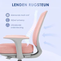 Vinsetto Bureaustoel, Ergonomische Bureaustoel met Draaifunctie, Verstelbaar 55 x 48 x 82,5-94,5 cm Roze(m-6)