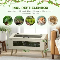 PawHut Reptielencontainer, Terrarium voor Hagedissen, 140 Liter, Geschikt voor Verwarmingsmat, met Glazen Vensters(m-4)