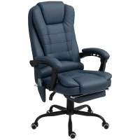 Vinsetto Massage Bureaustoel, 7 Vibratiepunten, Verstelbare Voetensteun & Rugleuning, tot 120 kg, Lederlook, Blauw(m-10)