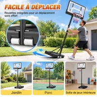 SPORTNOW Panier de Basket Extérieur pour Enfants, Hauteur Réglable 108-213 cm, Base Remplissable et Roulettes, Dès 3 Ans, Noir(m-6)