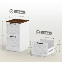 HOMCOM Cajonera Escritorio con 2 Cajones Soporte para Impresora con Riel Colgante para A4 y Carta 40x40x71 cm Blanco(m-3)