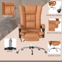 Vinsetto Massage-bureaustoel, bureaustoel met verwarmingsfunctie, draaistoel, ligfunctie, hoogte verstelbare pc-stoel, Lichtbruin(m-7)