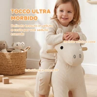 AIYAPLAY Cavallo a Dondolo per Bambini 18-36 Mesi in Velluto a Coste con Suoni e Base in Legno di Pioppo, Bianco(m-7)