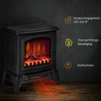 HOMCOM Elektrische Kachel Vrijstaand, Vlameffect, 2 Verwarmingsmodi 1000W/2000W, Gehard Glas, Zwart, 36,5x24x45,5 cm(m-6)