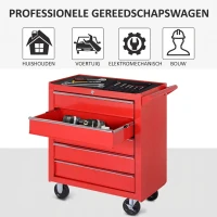 DURHAND Rolwagen, Gereedschapskast voor Garage, Staal, 69L x 33B x 75H cm, Rood(m-6)