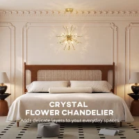 HOMCOM Crystal Chandeliers Ceiling Light with Flower, Modern Pendant Light with Adjustable Height, Ceiling Plate, Clear(m-4)