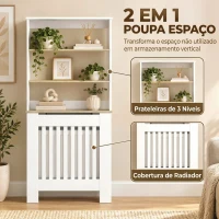 HOMCOM Cobre-radiador com Design Ripado, Estante de 3 Níveis, 78x19x165 cm, Branco e Carvalho(m-4)