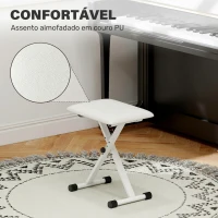 HOMCOM Banco de Piano Dobrável com Altura Ajustável 37-47 cm, Acolchoado em PU, Banco para Teclado, Pés Metálicos, Branco(m-4)