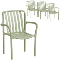 HOMCOM Lot de 4 Chaises Salle à Manger, Chaises de Cuisine Empilables en PP avec Dossier Incurvé à Lattes et Accoudoirs, Vert(m-1)