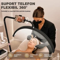 HOMCOM Lampă de Podea LED cu Cap Semilună, Înălțime și Temperatură de Culoare Reglabile, Telecomandă, Negru(m-6)